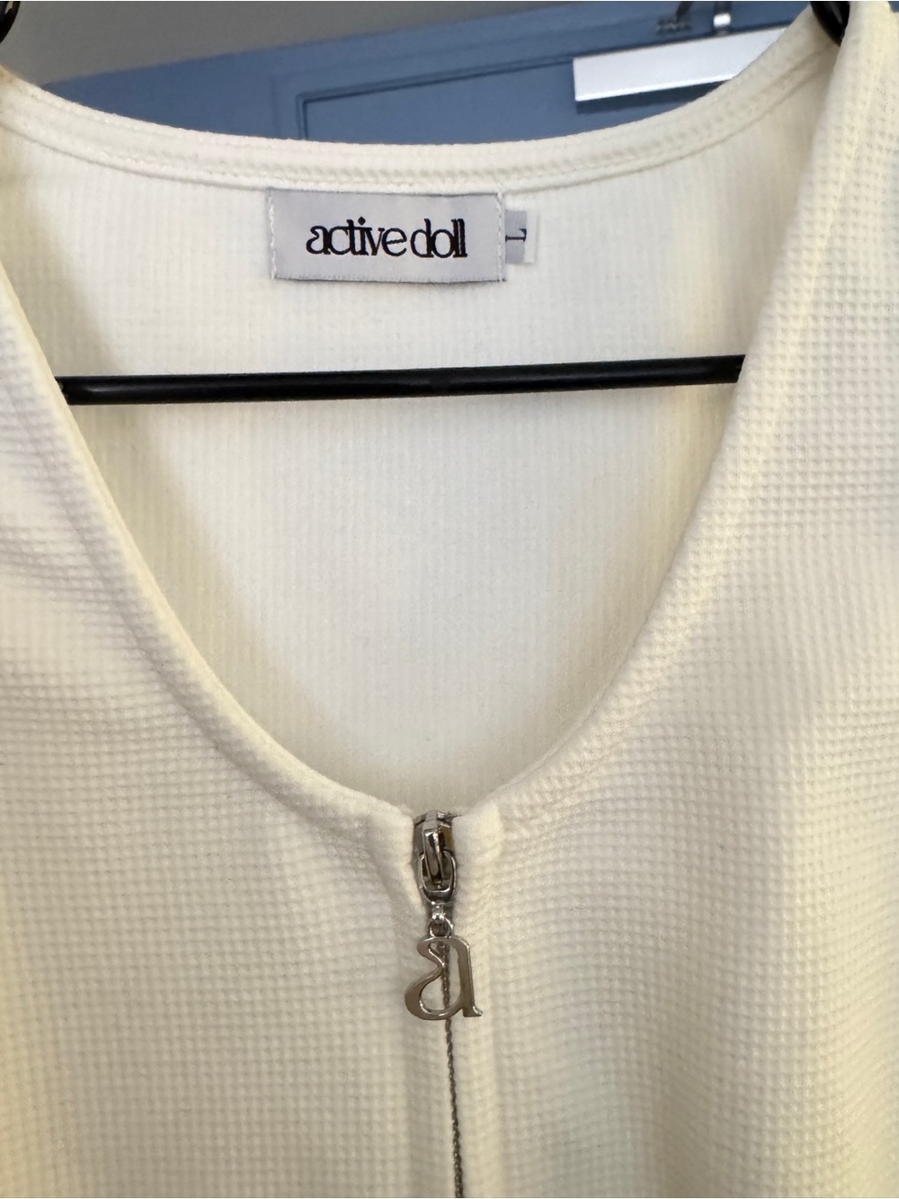 Active Doll Cream Textured Zip-Front Top